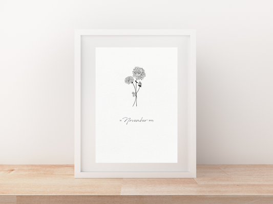 November Birth Flower Art Print | Chrysanthemum